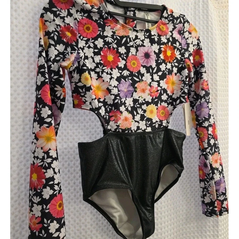 New Girls Size 4 Wallflower Floral One Piece‎ Swimsuit With Cut Out